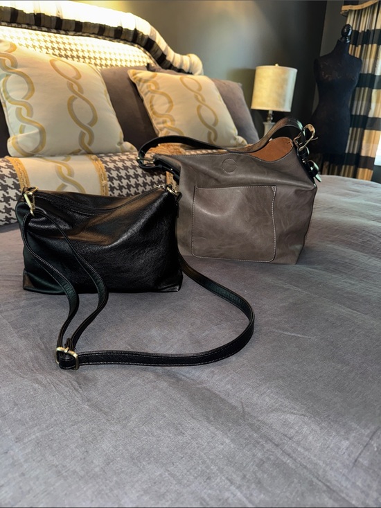 Joy Susan Handbags - Joy Susan Vegan Crossbody and Tote Set - Black & Taupe